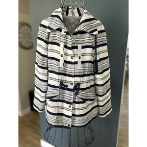 Ann Taylor Loft Breton Striped Anorak Jacket Sz Small Blue and White Striped EUC